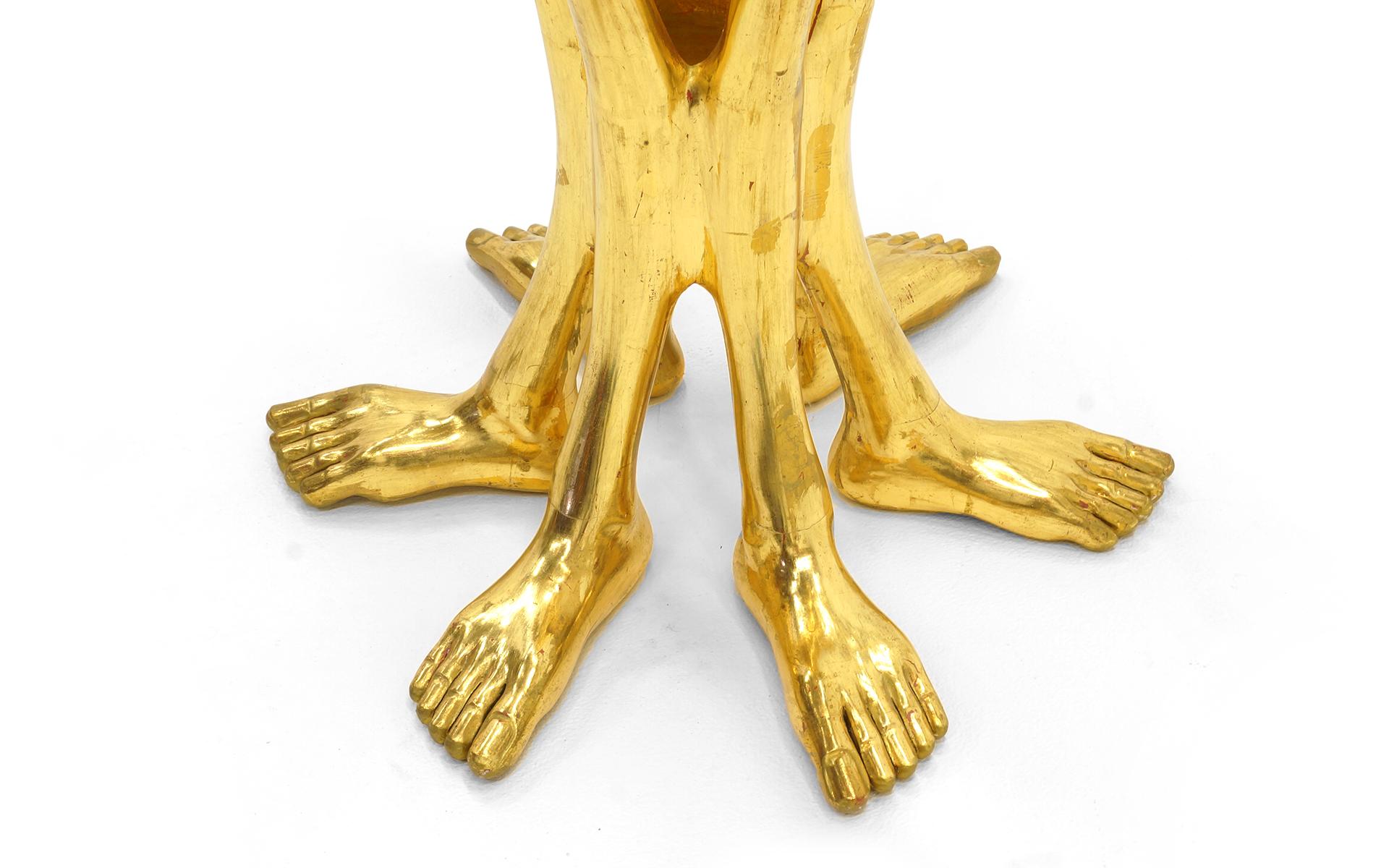 Pedro Friedeberg Hand Foot Table, 1960s, Signed, Gold Leaf and Glass (Moderne der Mitte des Jahrhunderts)