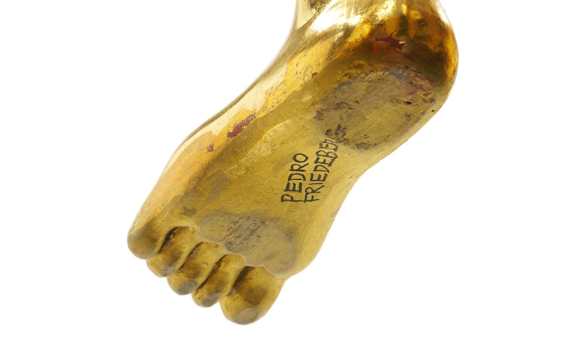 Pedro Friedeberg Hand Foot Table, 1960s, Signed, Gold Leaf and Glass 1