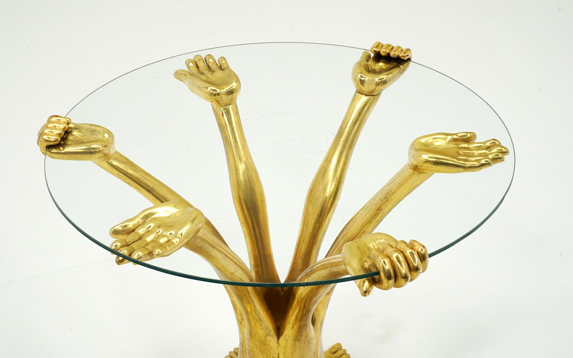 Mexican Pedro Friedeberg Hands Feet Surrealist Gold Leafed Occasional Table. 1960s.