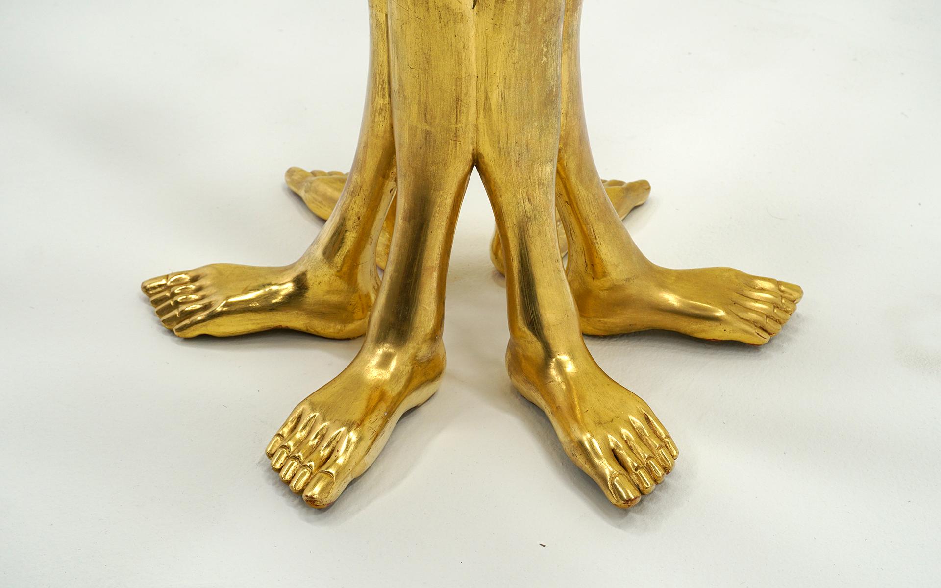 Pedro Friedeberg Hands Feet Surrealist Gold Leafed Occasional Table. 1960s. In Good Condition In Kansas City, MO