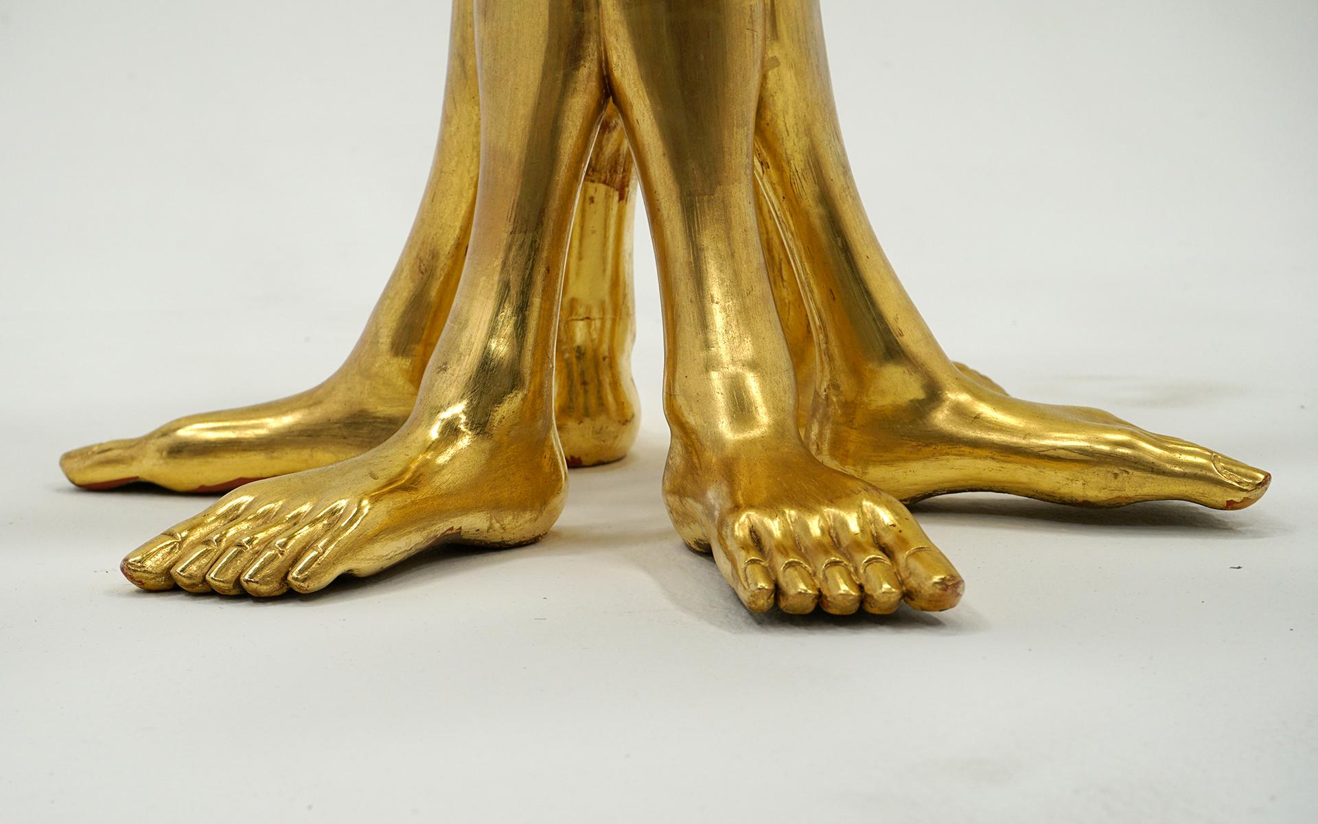 Mid-20th Century Pedro Friedeberg Hands Feet Surrealist Gold Leafed Occasional Table. 1960s.