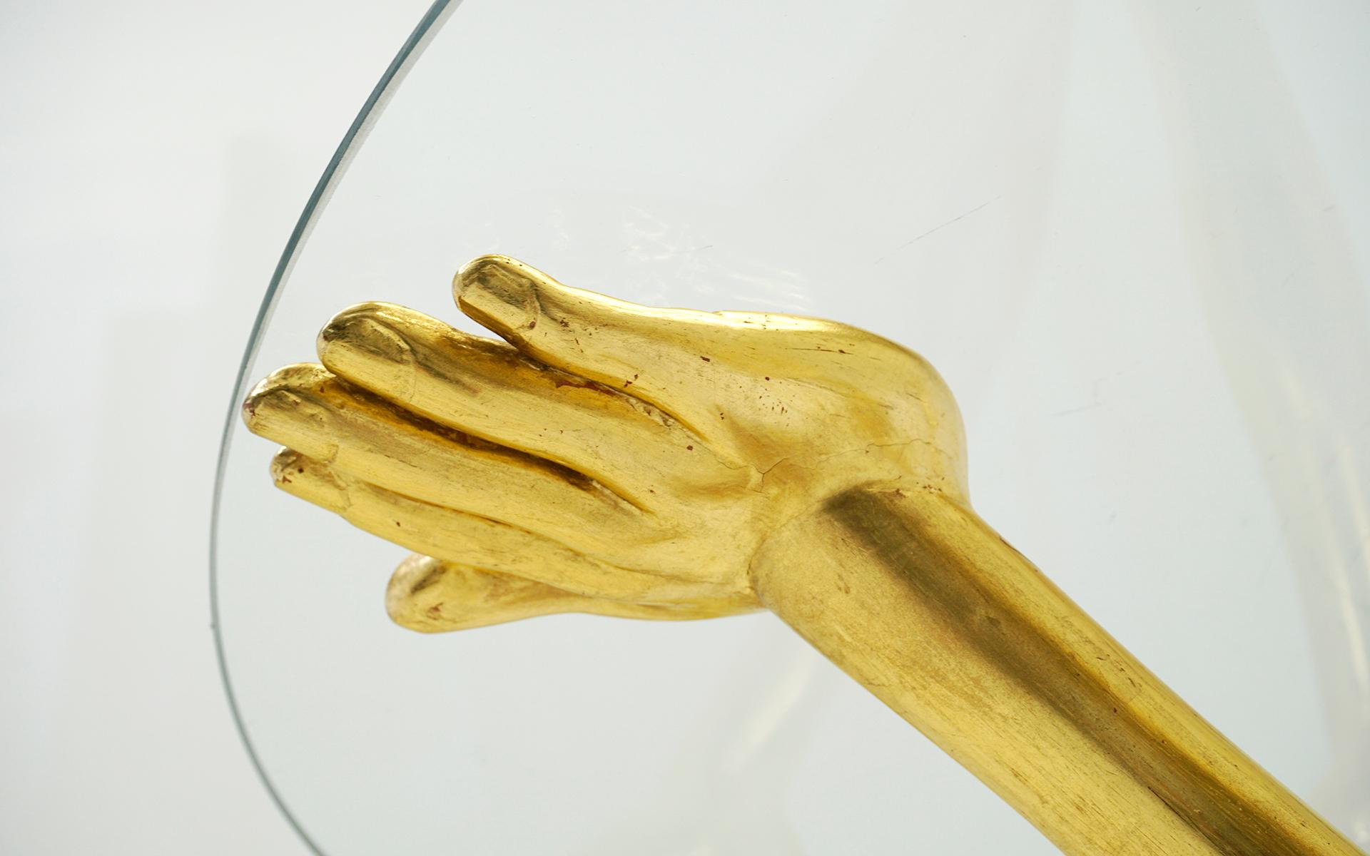Glass Pedro Friedeberg Hands Feet Surrealist Gold Leafed Occasional Table. 1960s.