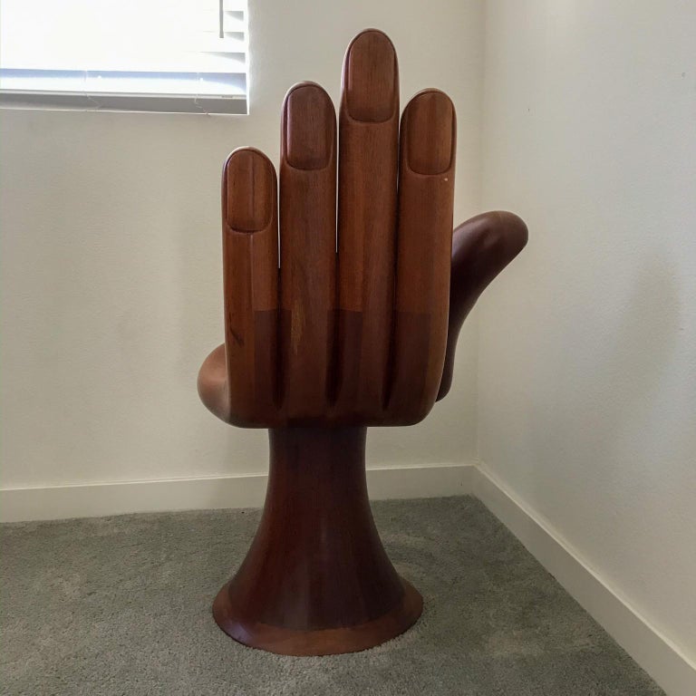 Mexican Pedro Friedeberg Mahogany Wood Hand Chair Surrealist Mid-century Modern For Sale