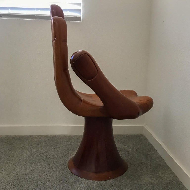 Late 20th Century Pedro Friedeberg Mahogany Wood Hand Chair Surrealist Mid-century Modern For Sale