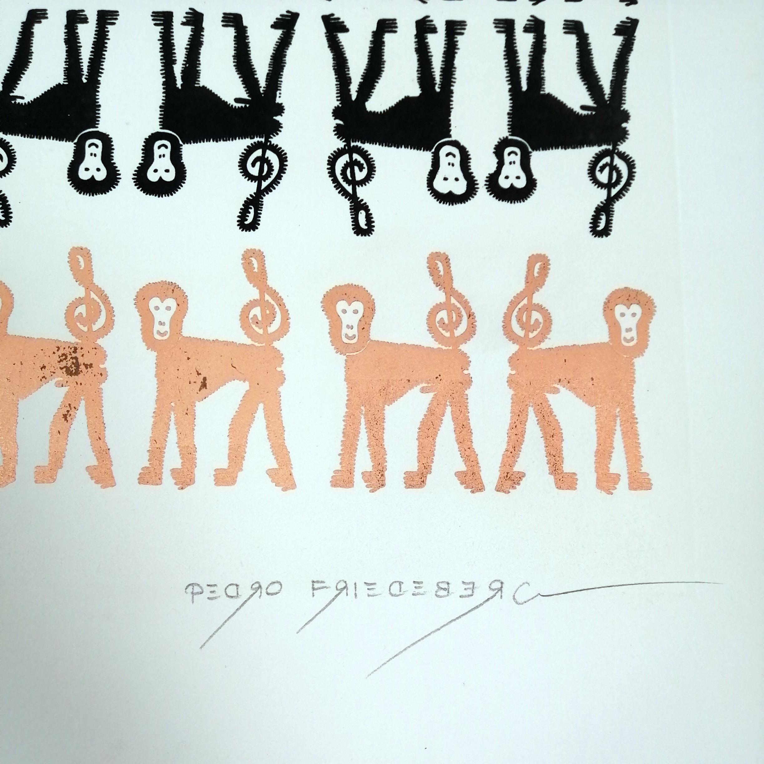 Postmoderne Gravure en édition limitée « Musical Monkeys by Day » de Pedro Friedeberg en vente
