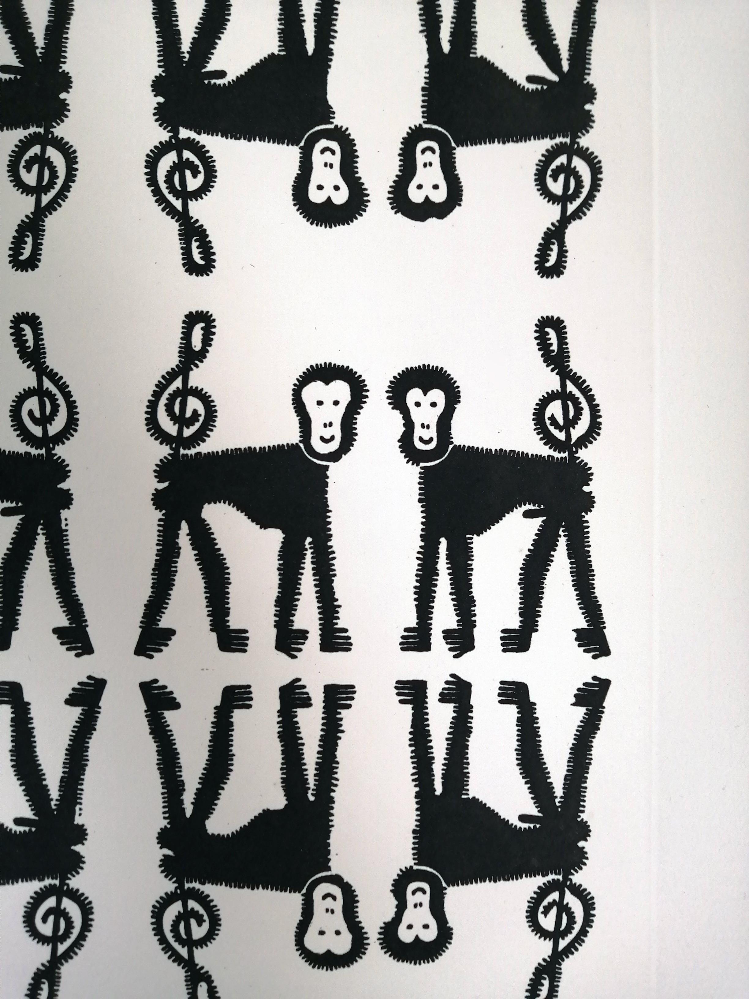 Mexicain Gravure en édition limitée « Musical Monkeys by Day » de Pedro Friedeberg en vente