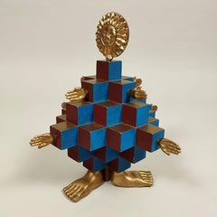 Scultura in resina dorata e multicolore di Pedro Friedeberg A. Stone