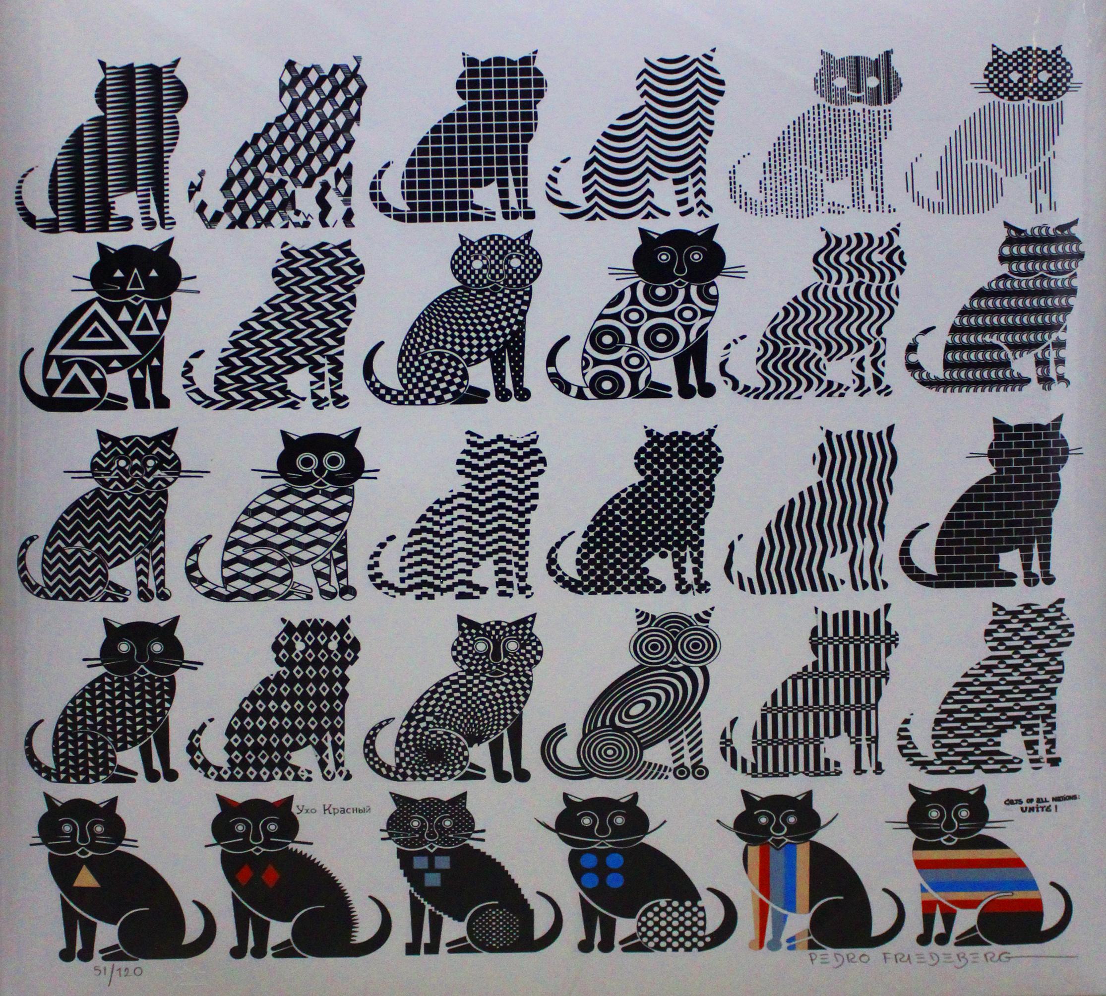 Pedro Friedeberg Abstract Print – Katzen aller Nationen vereinigt euch!