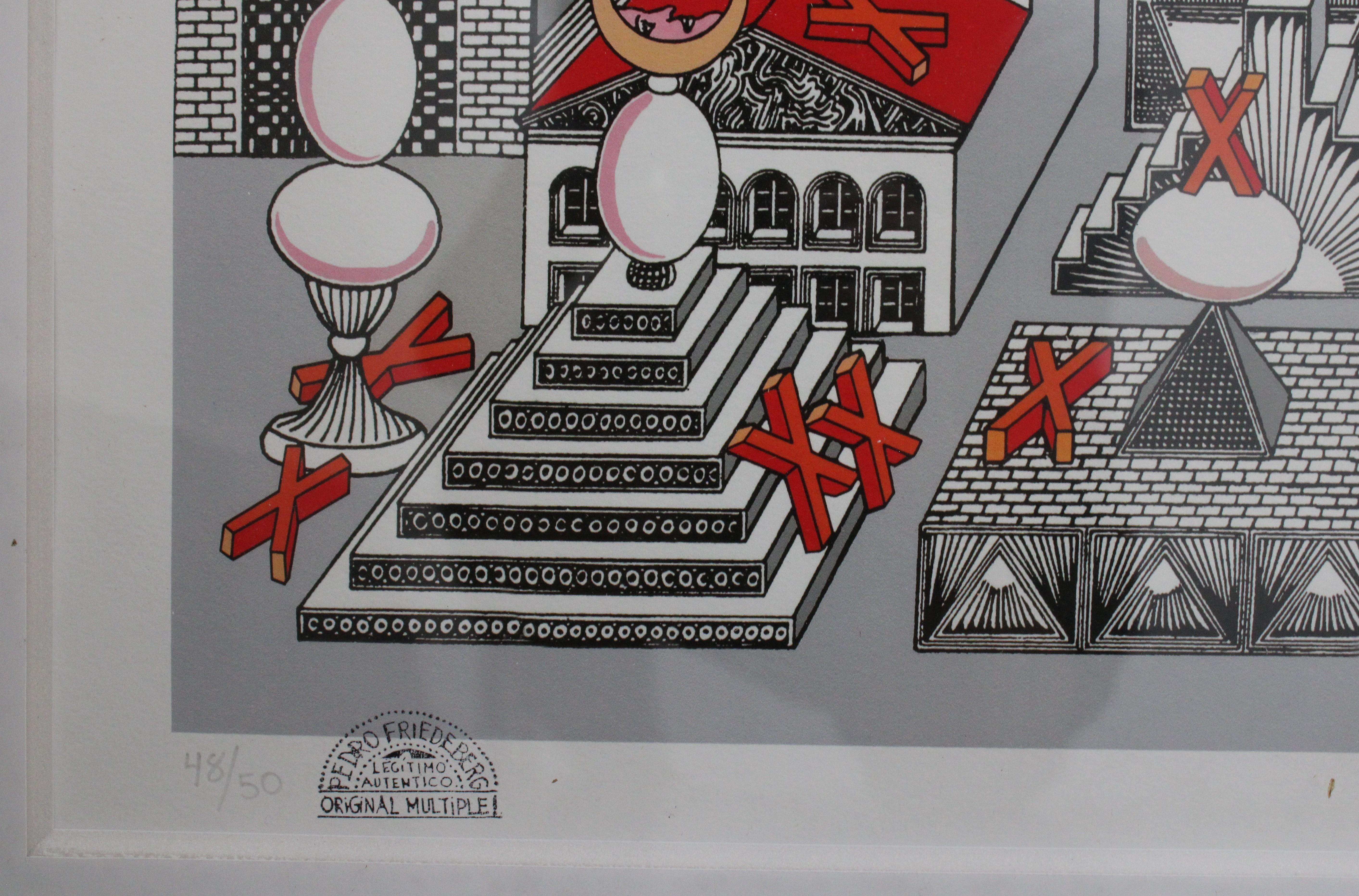 Ciudad de Medio Millón y 25 Huevos Duros - Print Surrealista de Pedro Friedeberg