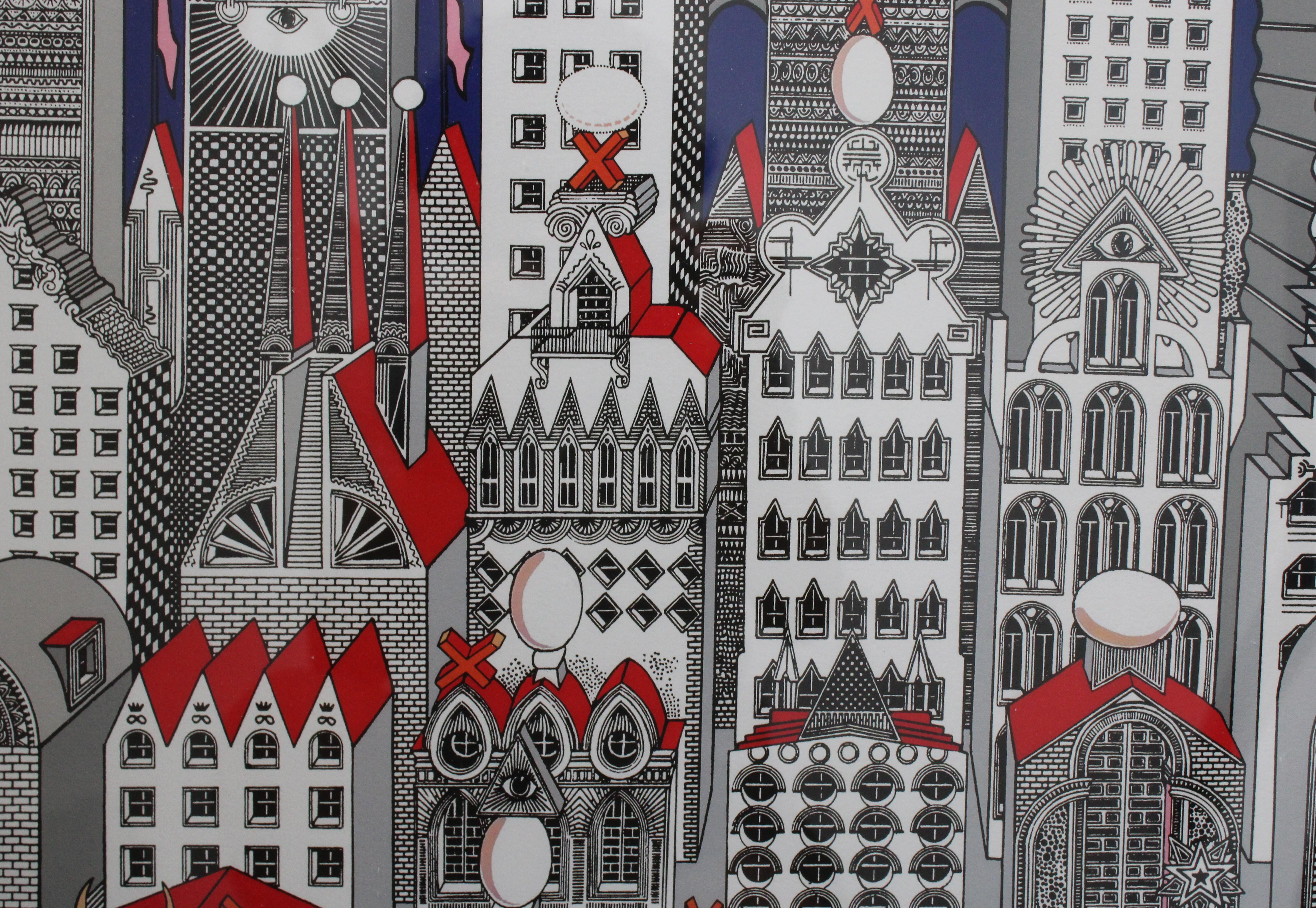 Ciudad de Medio Millón y 25 Huevos Duros - Abstract Print Gris de Pedro Friedeberg