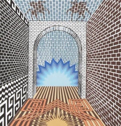 Encuentro de Dos Mundos, serigrafia Op Art di Pedro Friedeberg