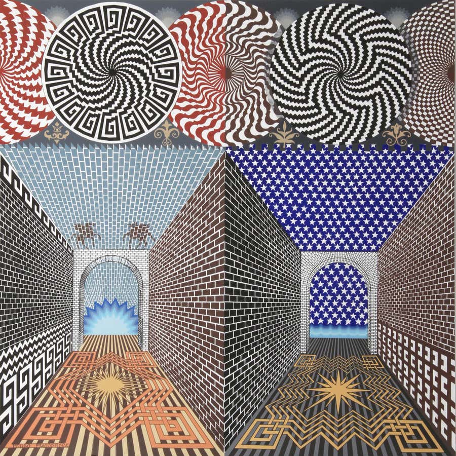 Encuentro de Dos Mundos, Op Art Screenprint by Pedro Friedeberg