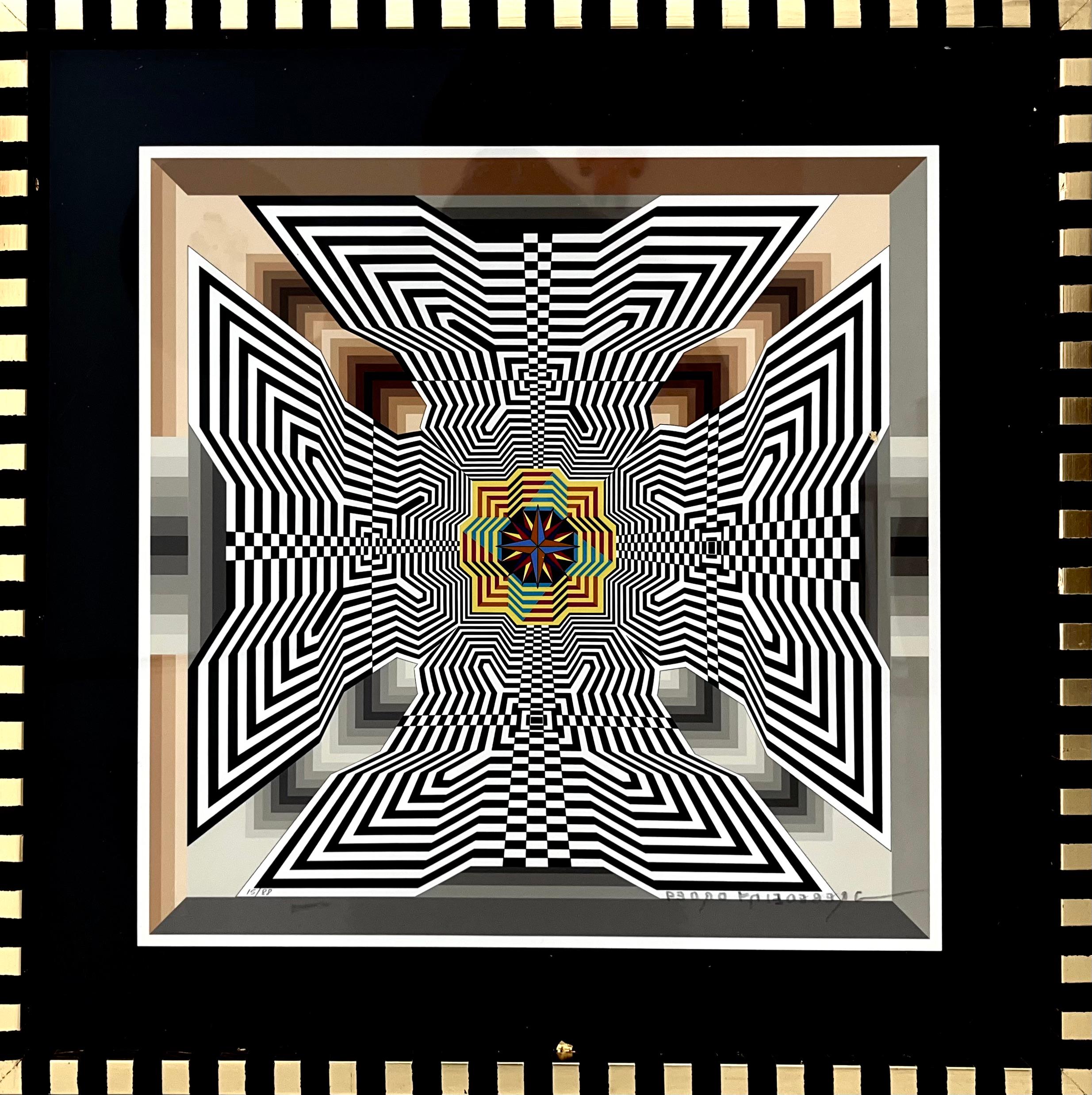 "Flash Solar" psicodélico, contemporáneo, surrealista, formas geométricas, patrones