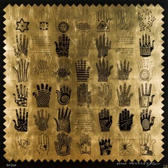 "Manos doradas" Golden hands- contemporary screen print gold leaf, Vintage feel
