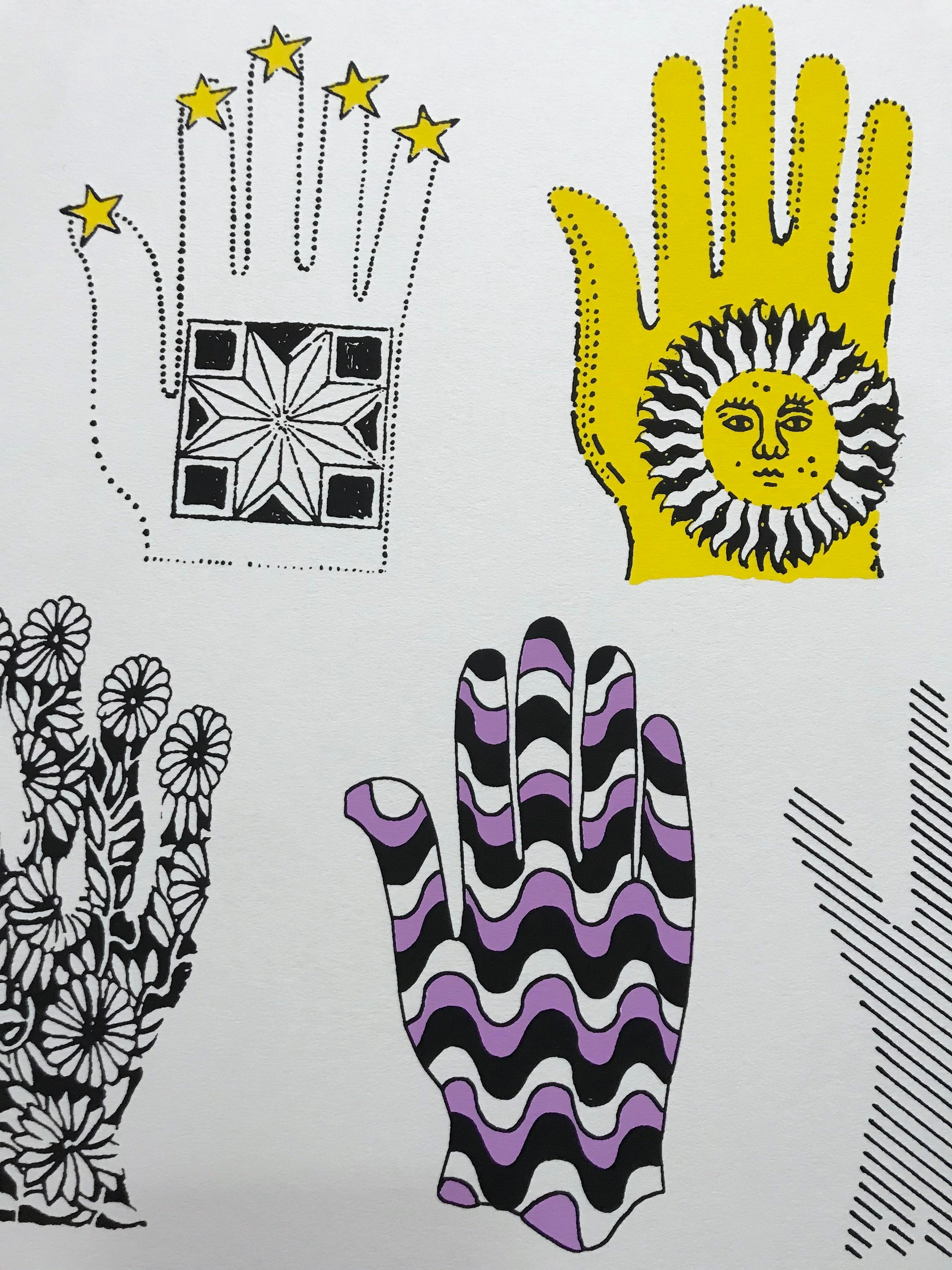 „Festival de manos“ Handfestival, Muster, Farben, 2d-surrealistischer Druck (Surrealismus), Print, von Pedro Friedeberg