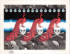 Motivo "Memento Mori", contemporáneo, surrealista, pavo real