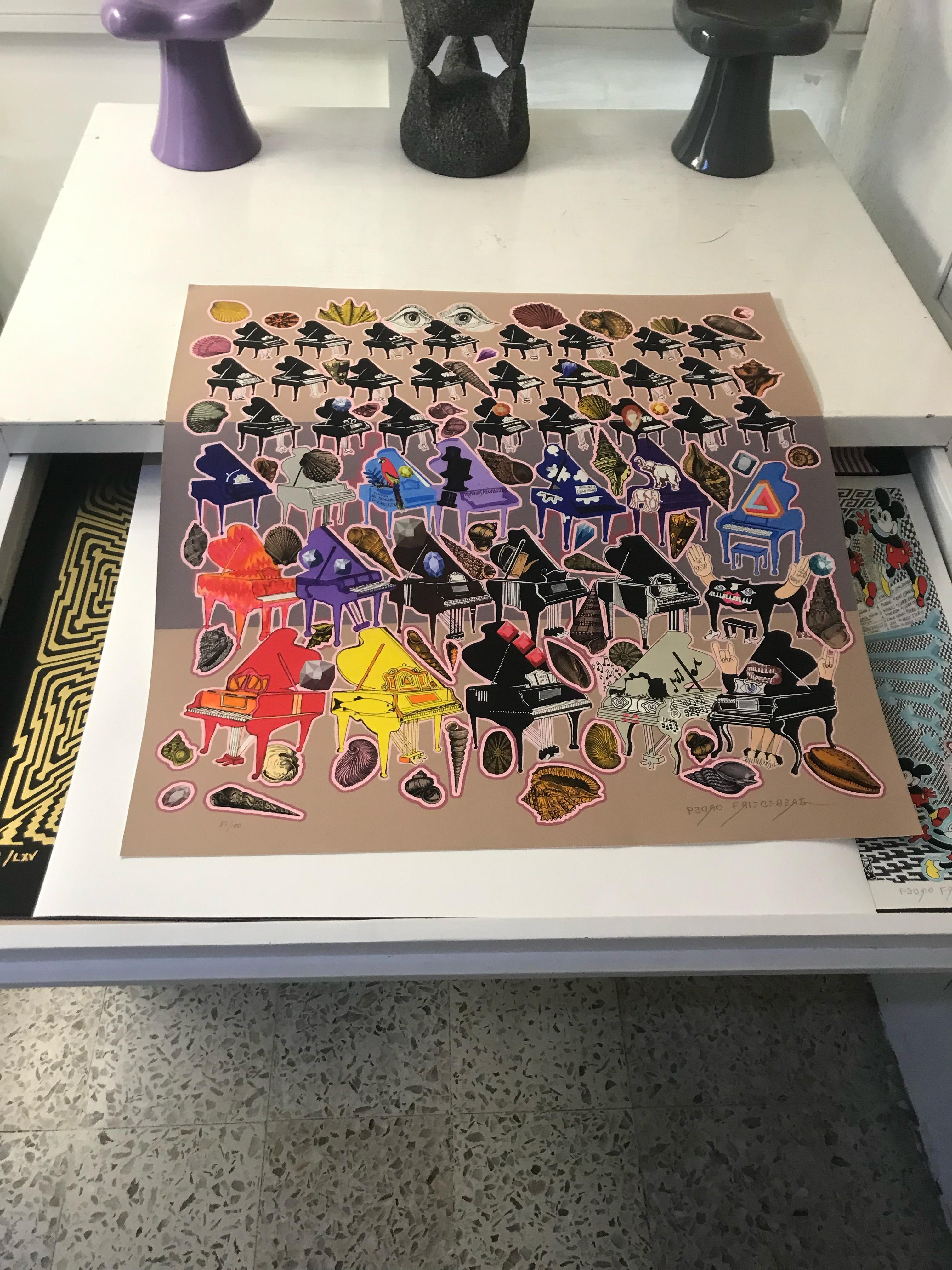 Pianos y caracolas - Print by Pedro Friedeberg