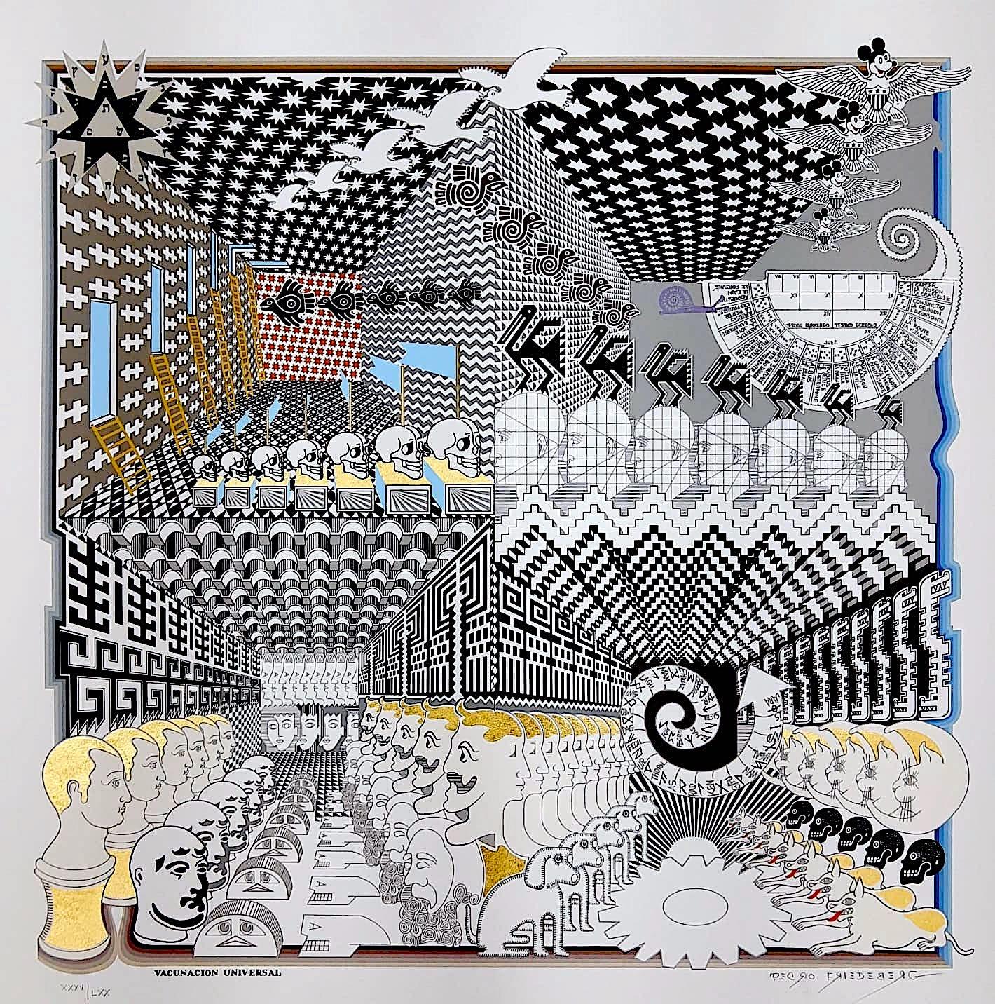 "Vacunación univeresal" Vaccinazione universale - stampa surrealista contemporanea