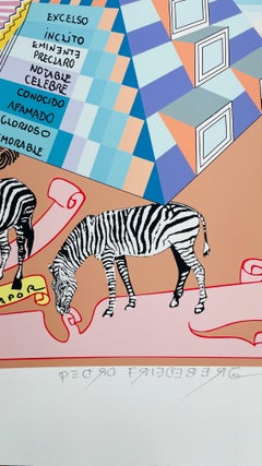 "Divagaciones espontáneas" Zebras and mexican pyramids surrealist print