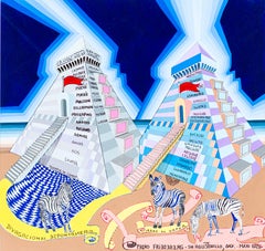 "Divagaciones espontáneas" Zebras and mexican pyramids surrealist print