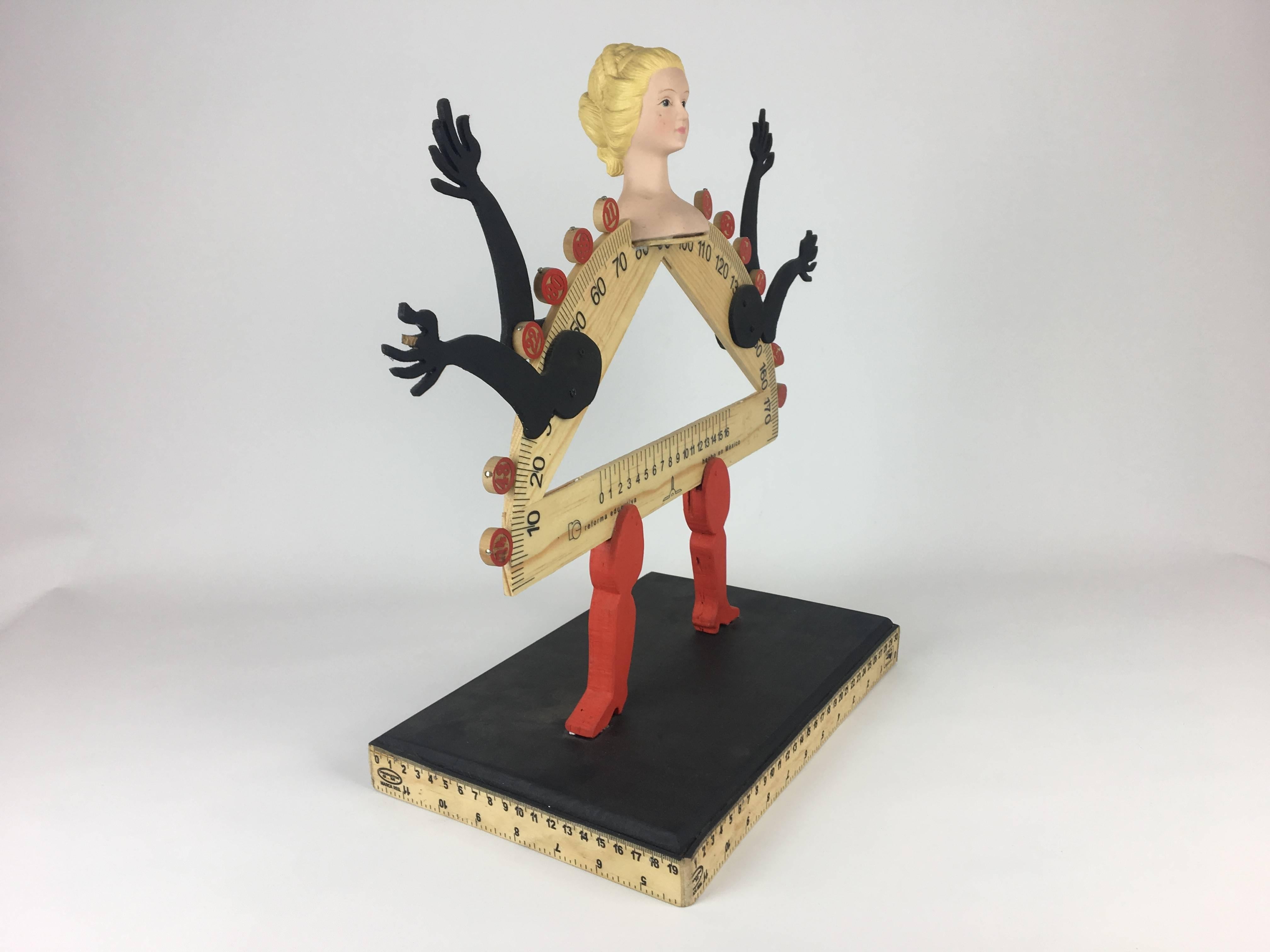 Rare Pedro Friedeberg sculpture made in wood and resin. Sealed on back.

Pedro Friedeberg is a Mexican artist and designer known by his surrealist work filled with lines and colors, as well as ancient and religious symbols. His best known piece is
