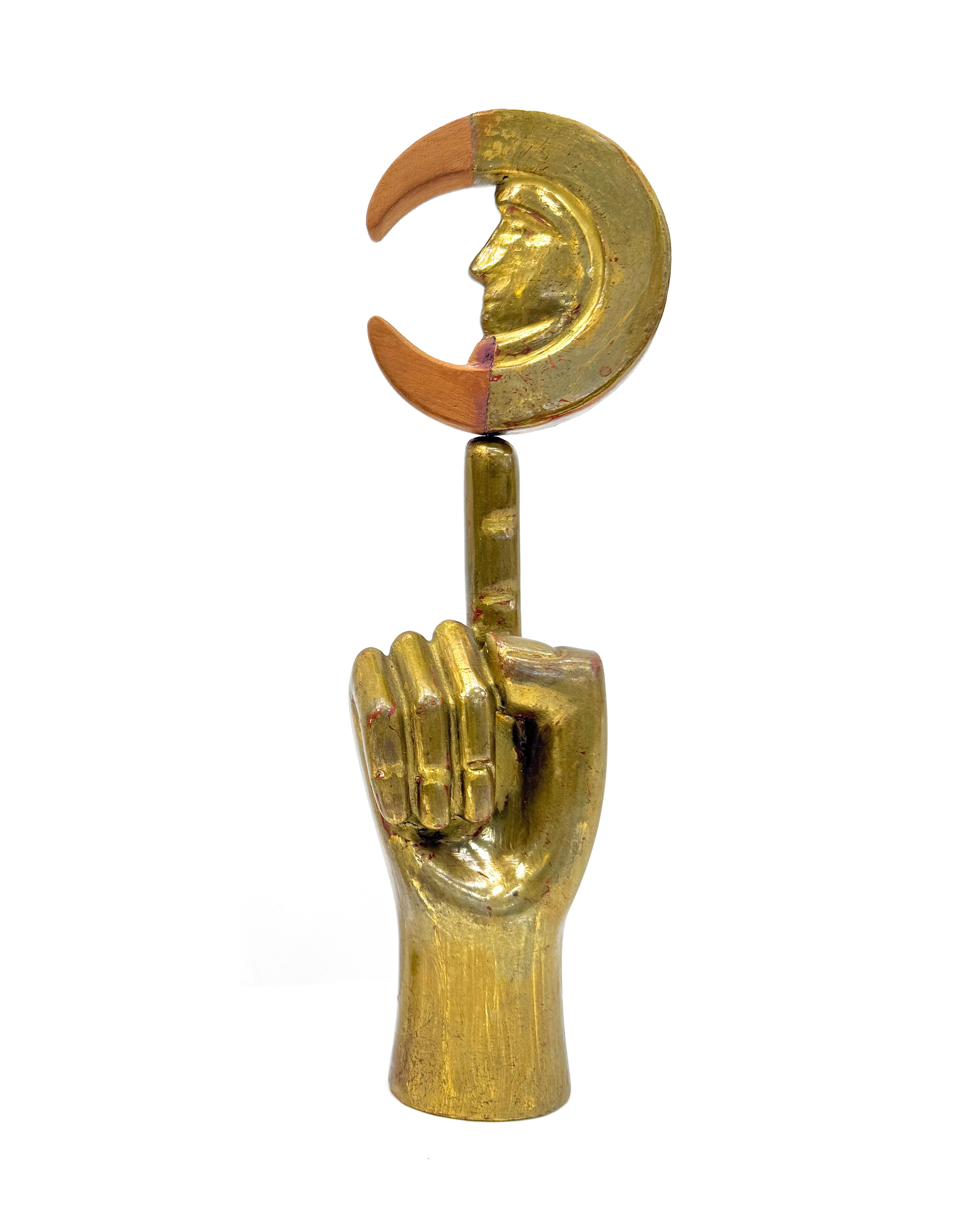 Mano Luna Giltwood Sculpture, Surrealist, Late 20th Century, Signed