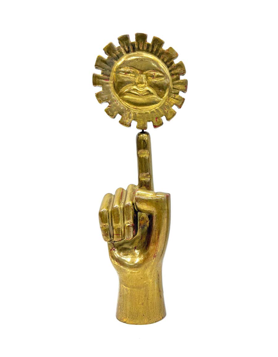 Mano Sol Giltwood Sculpture, Surrealist, Late 20th Century, Signed