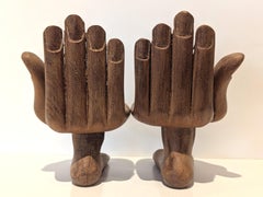 Pair of Surreal Miniature Wooden Hand and Foot Chair Sculptures