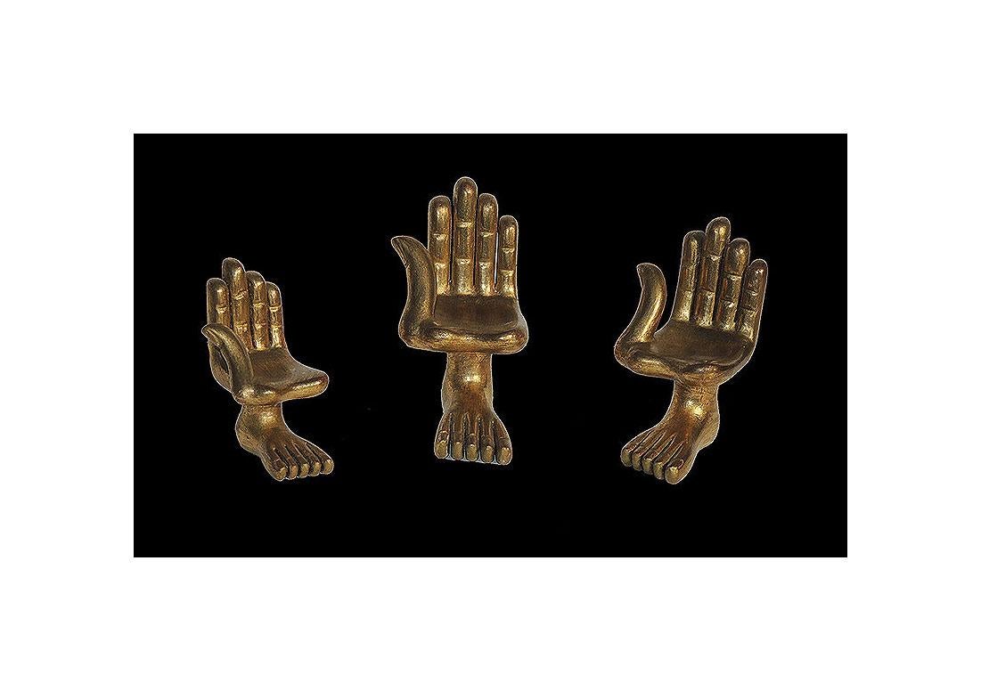 Pedro Friedeberg 3 Hand Carved and Painted Hand Foot Chairs listed with the Submit Best Offer option

 Accepting OFFERS Now: Up for sale is this very rare and spectacular, set of 3 ORIGINAL Pedro Friedeberg Hand Carved with Hand Applied Gold Leaf,