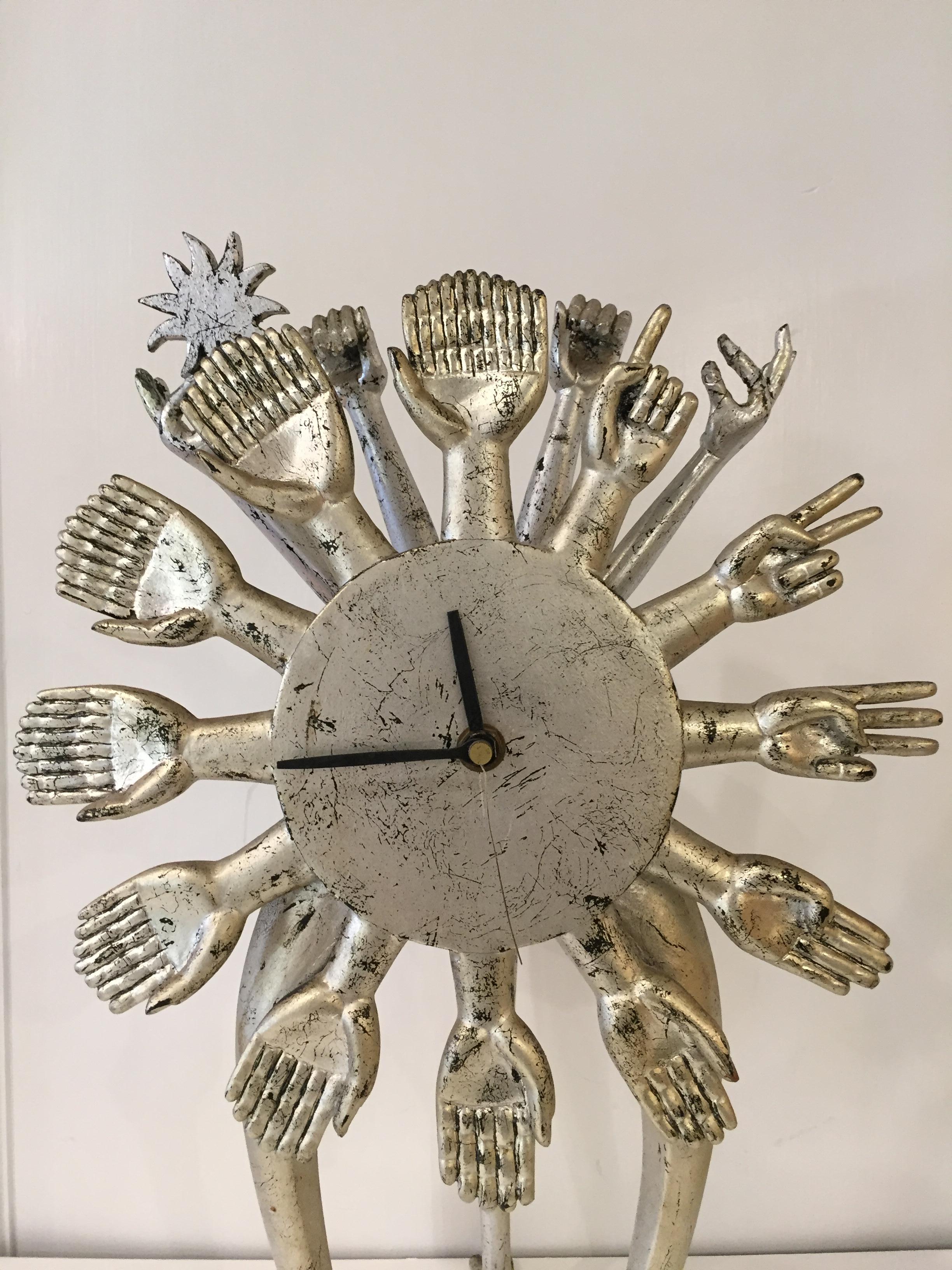 20th Century Pedro Friedeberg Silver Gilt Vintage Hand Clock For Sale