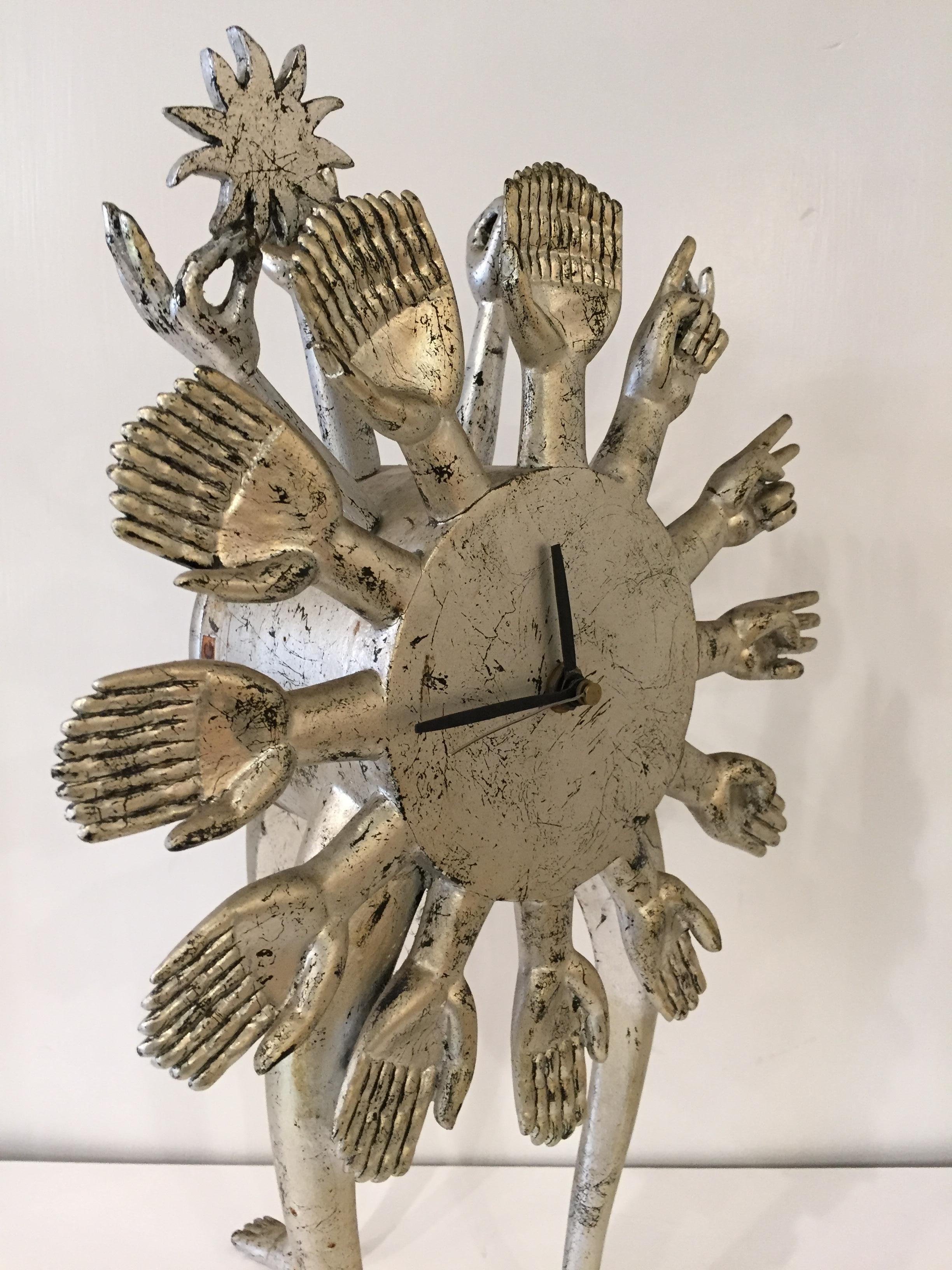Enamel Pedro Friedeberg Silver Gilt Vintage Hand Clock For Sale