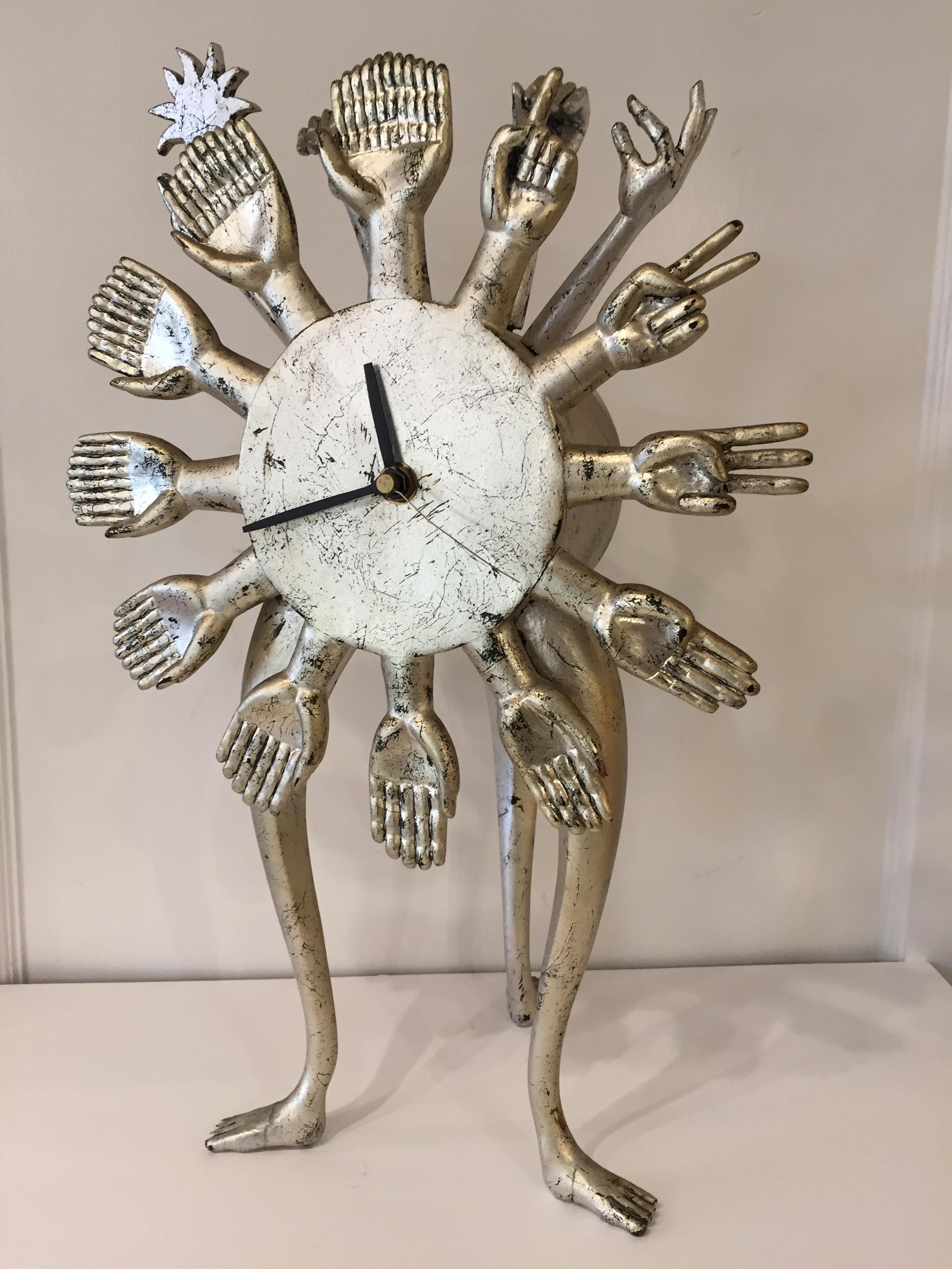 Mid-Century Modern Pedro Friedeberg Silver Gilt Vintage Hand Clock For Sale