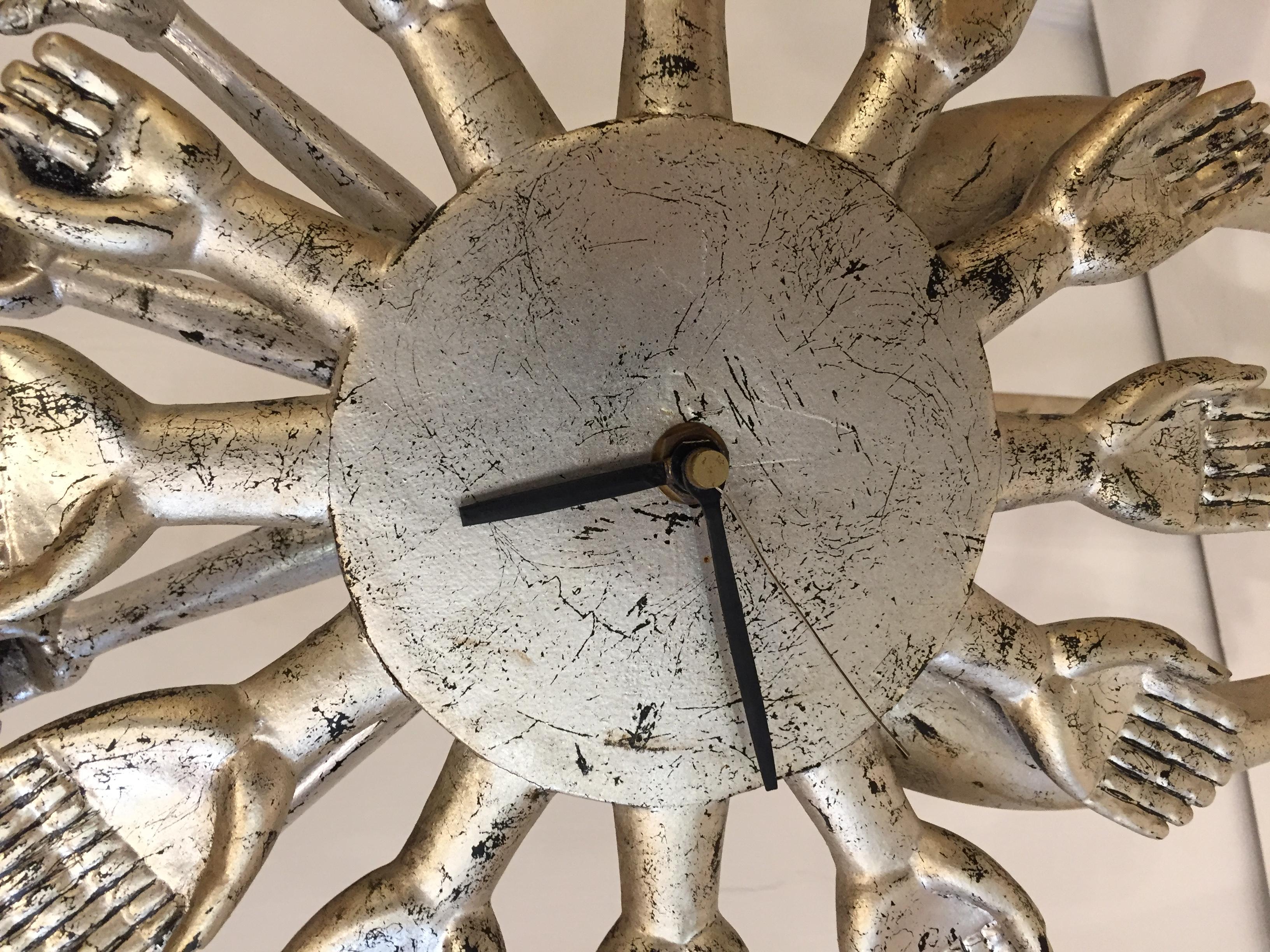 Mexican Pedro Friedeberg Silver Gilt Vintage Hand Clock For Sale