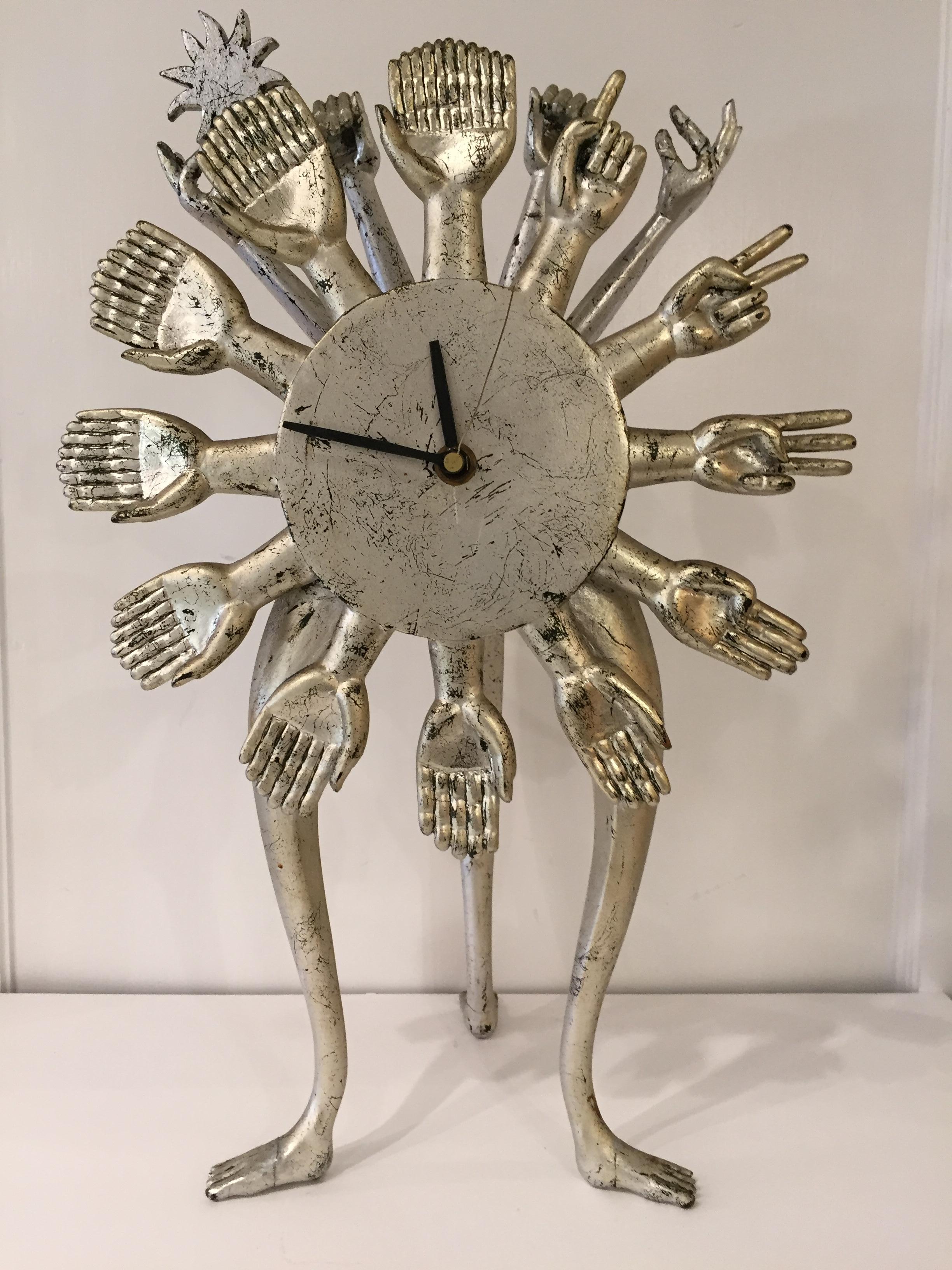 Pedro Friedeberg Silver Gilt Vintage Hand Clock In Good Condition For Sale In Westport, CT
