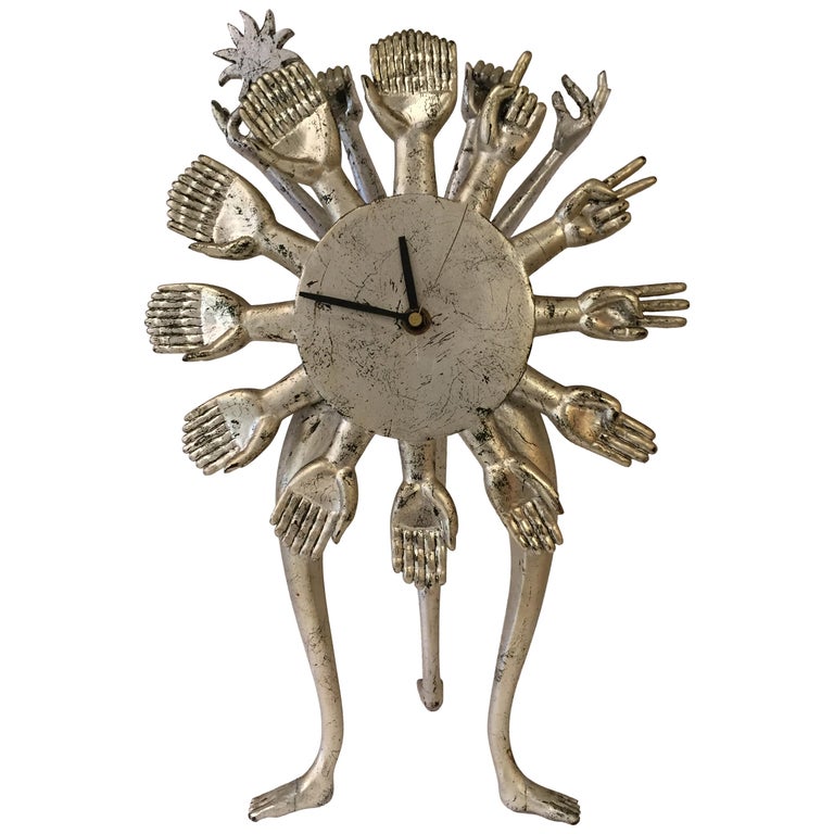 Pedro Friedeberg Silver Gilt Vintage Hand Clock For Sale at 1stDibs