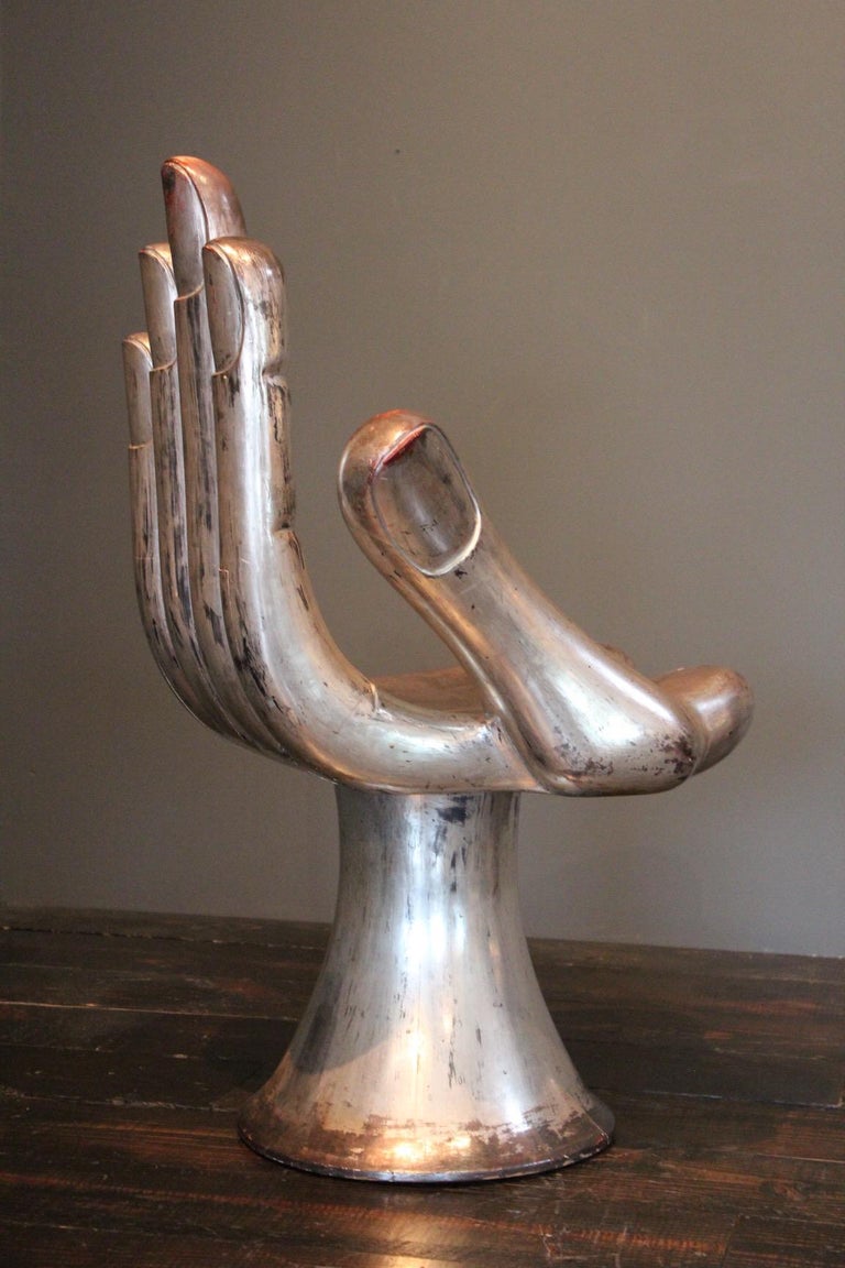 Pedro Friedeberg Silver Leaf Hand Chair For Sale at 1stdibs