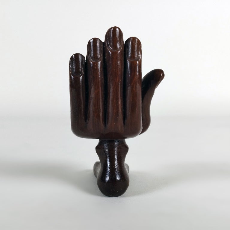Hand-Carved Pedro Friedeberg Miniature Hand, Chair Wood Sculpture