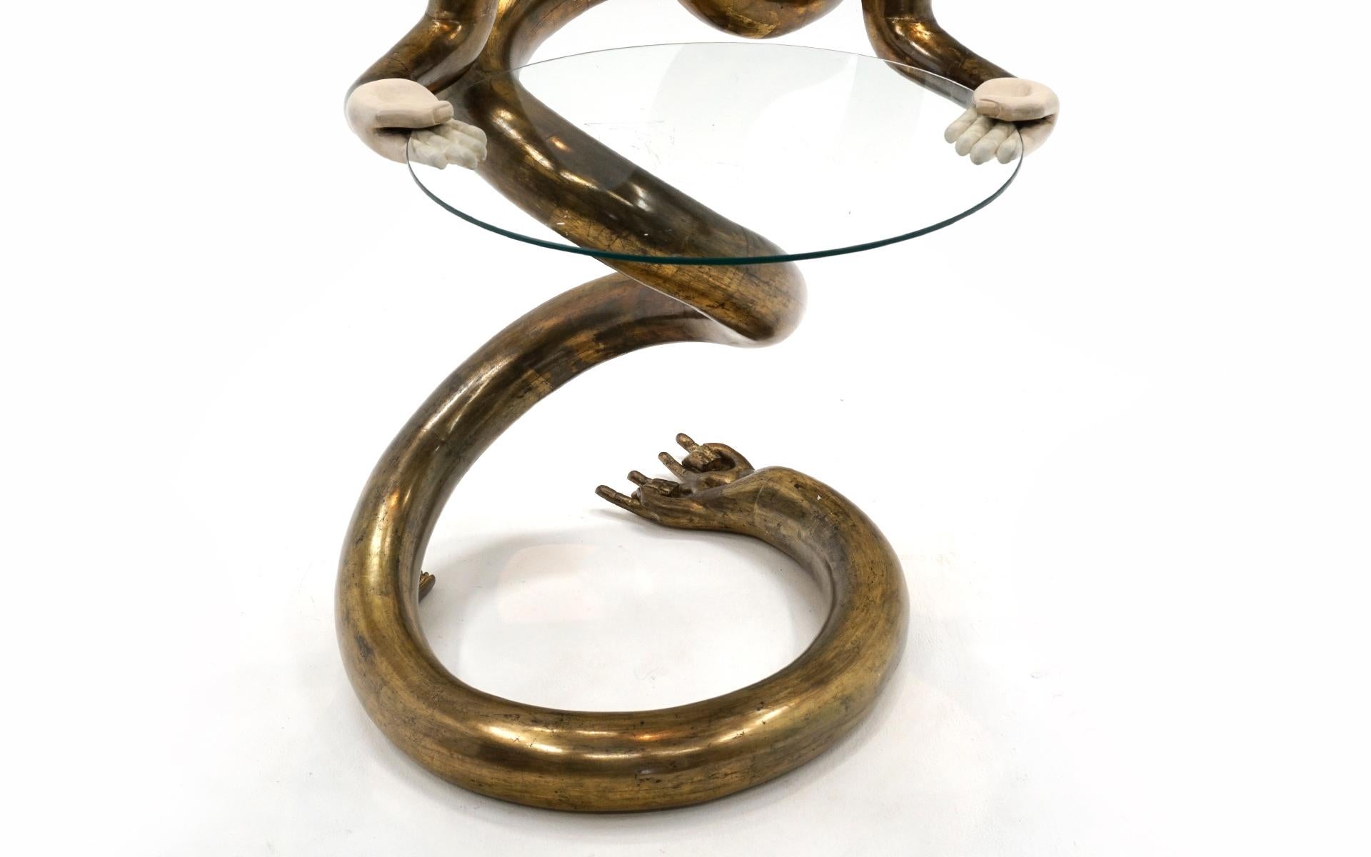 Gilt Pedro Friedeberg Snake Bar / Server / Table / Candle Holder / Sculpture, Signed For Sale
