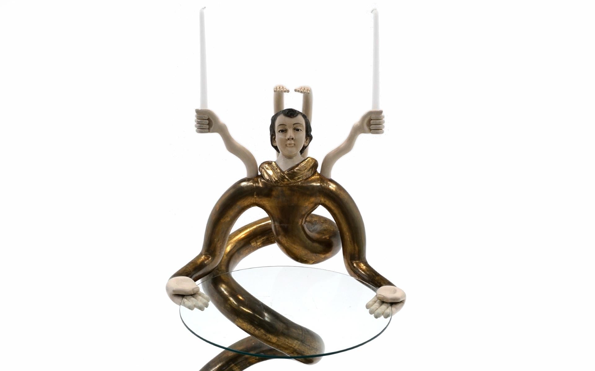 Glass Pedro Friedeberg Snake Bar / Server / Table / Candle Holder / Sculpture, Signed For Sale