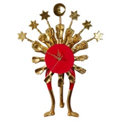 Orologio astroecologico in legno di Pedro Friedeberg, rosso con foglia d'oro