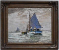 "TARDE EN LA BAHÍA" PAISAJE MARINO ESCENA DE VELERO PAUL SCHUMANN MURIÓ EN 1946