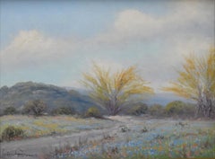 "BLUEBONNET PATH WITH HUISACHE" TEXAS HILL COUNTRY FRAMED 25.5 X 31.5