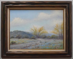 "BLUEBONNET PATH WITH HUISACHE" TEXAS HILL COUNTRY FRAMED 25.5 X 31.5