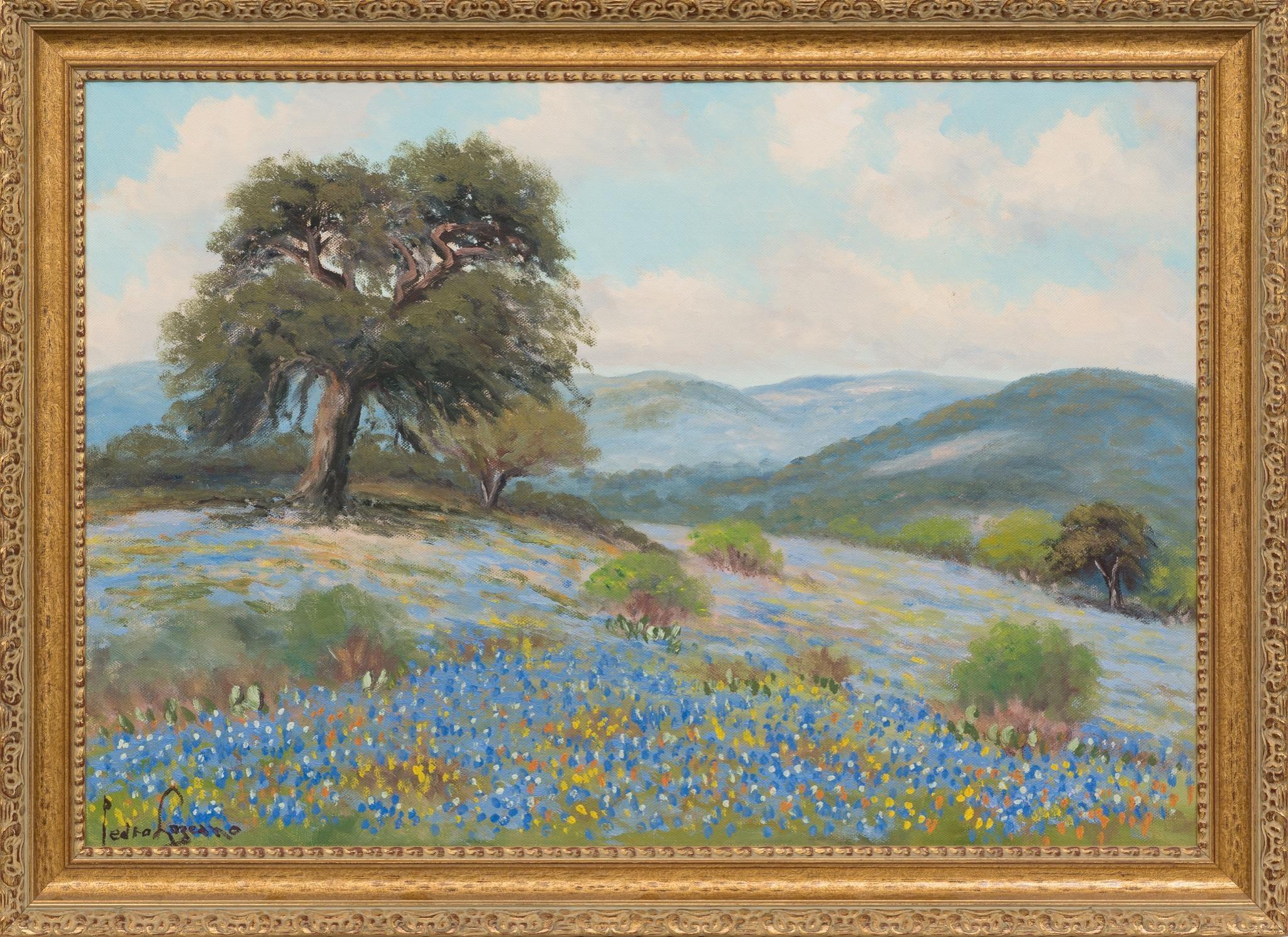 Pedro Lazcano Landscape Painting - "Bluebonnet"  Texas Hill Country Scene 