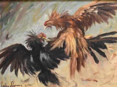 „Cock Fight“ Ölgemälde auf Karton PEDRO LAZCANO DIED 1970