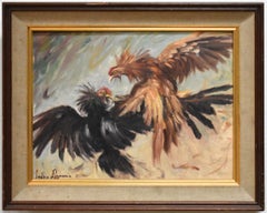 "Cock Fight" Oil on Board PEDRO LAZCANO DIED 1970
