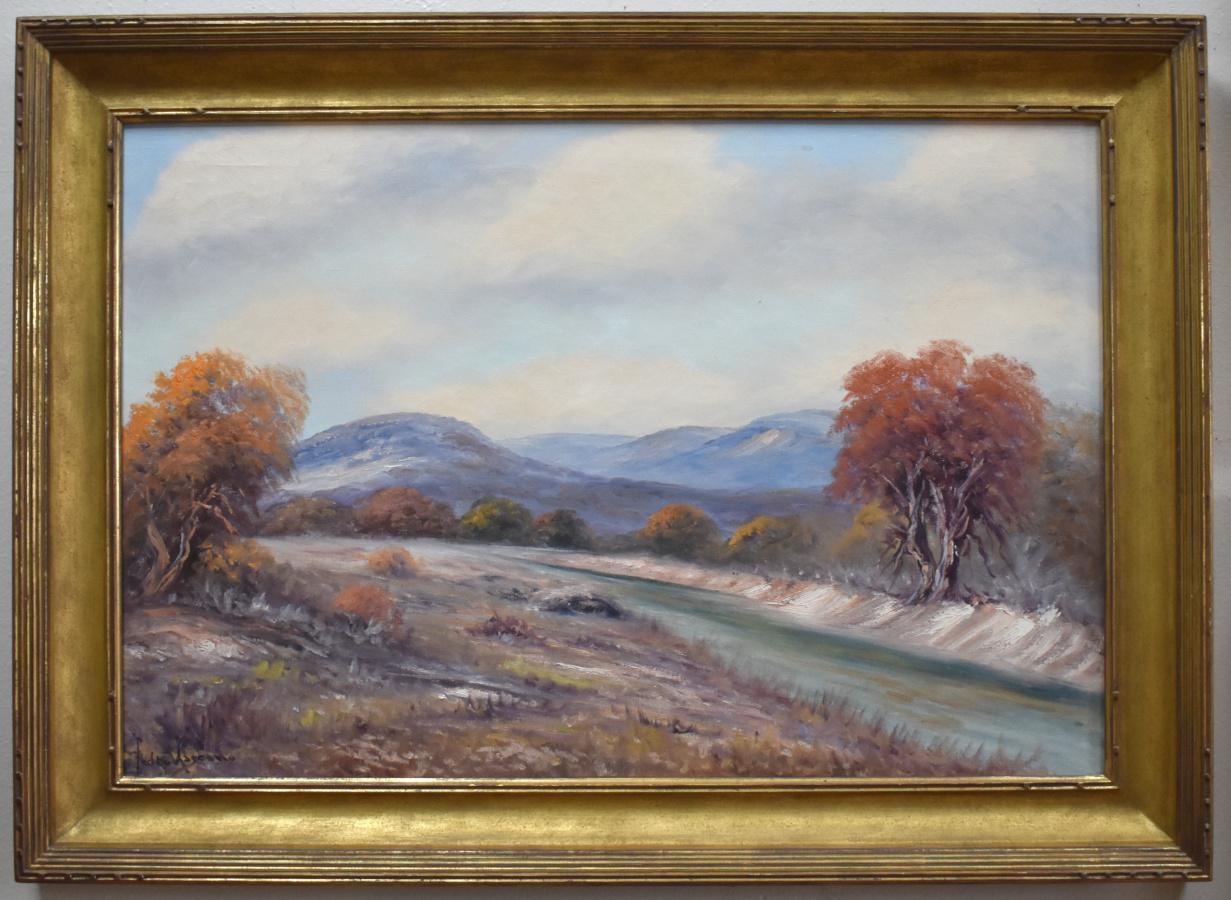 Pedro Lazcano Landscape Painting - "HILL COUNTRY CREEK" TEXAS AUTUMN FRAMED 30.5 X 42.5