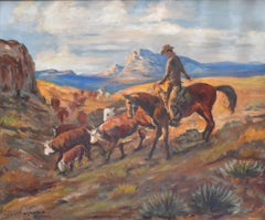 Used "WEST TEXAS RANCHING" HEREFORD CATTLE. RARE SUBJECT BY LAZCANO (1909-1970) HERD