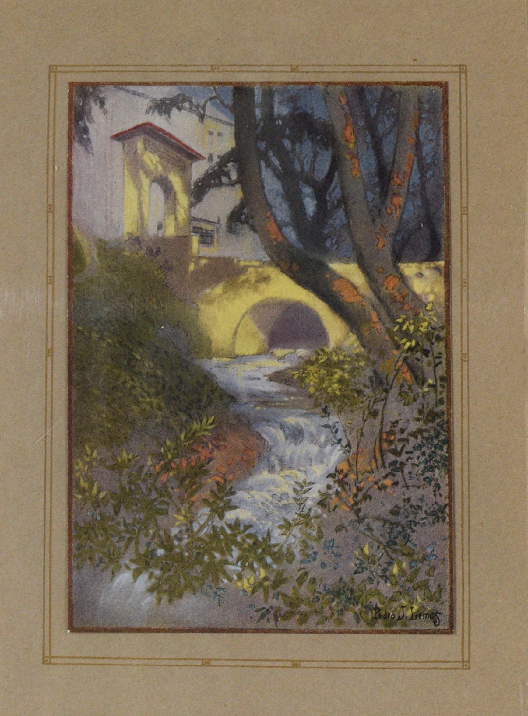 « Strawberry Creek At The Class Of 1910 Bridge » - Lithographie de l'UC Berkeley de 1921 - Print de Pedro Lemos