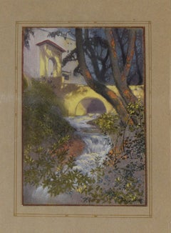 "Strawberry Creek At The Class Of 1910 Bridge" - 1921 UC Berkeley Lithograph
